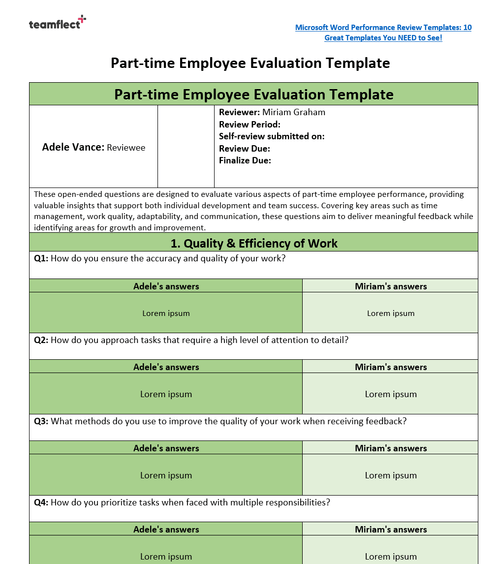 Part Time Employee Evaluation Template